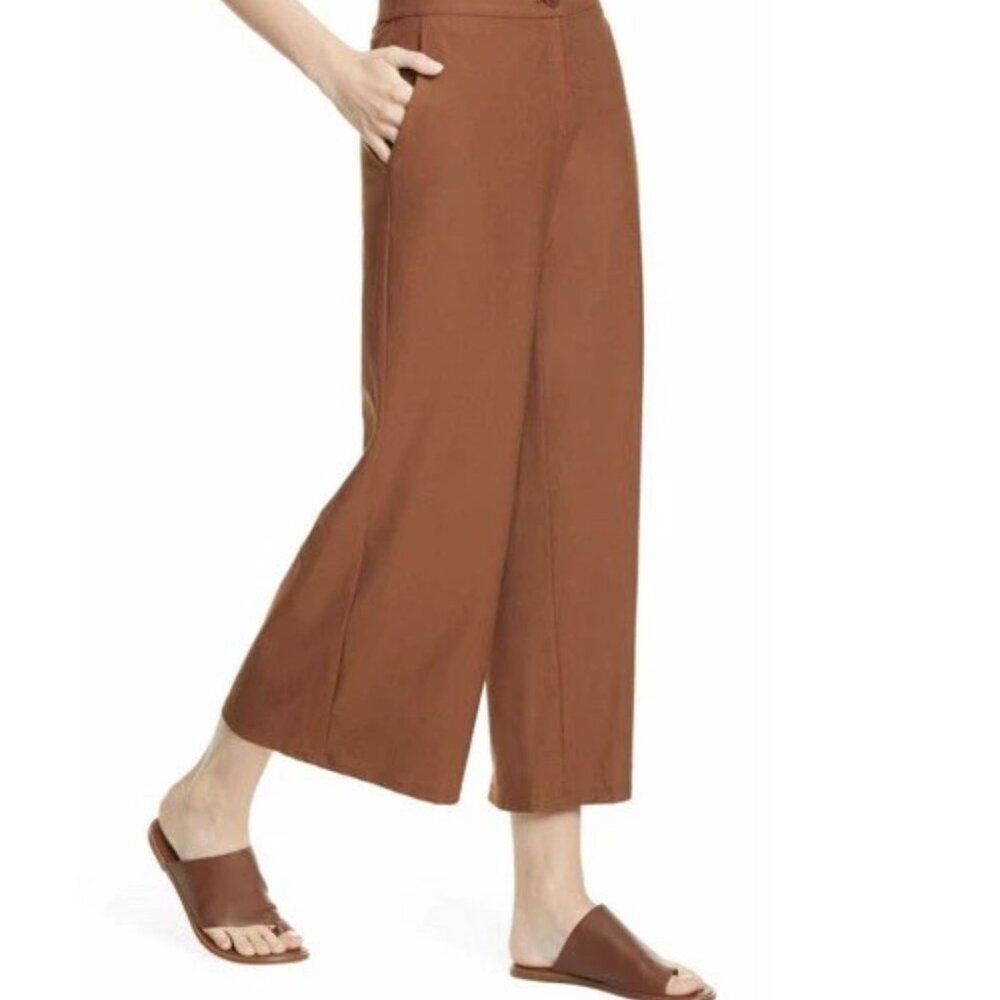 Eileen Fisher Georgette Crepe Trouser Wide Leg Pants Brown Women's Size 14